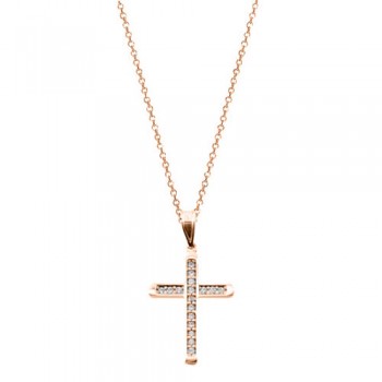 Σταυρός από ροζ χρυσό Κ14 με αλυσίδα