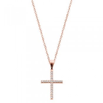 Σταυρός από ροζ χρυσό Κ14 με αλυσίδα
