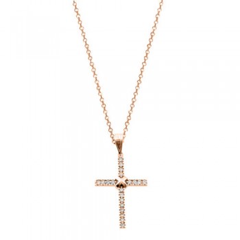 Σταυρός από ροζ χρυσό Κ14 με αλυσίδα