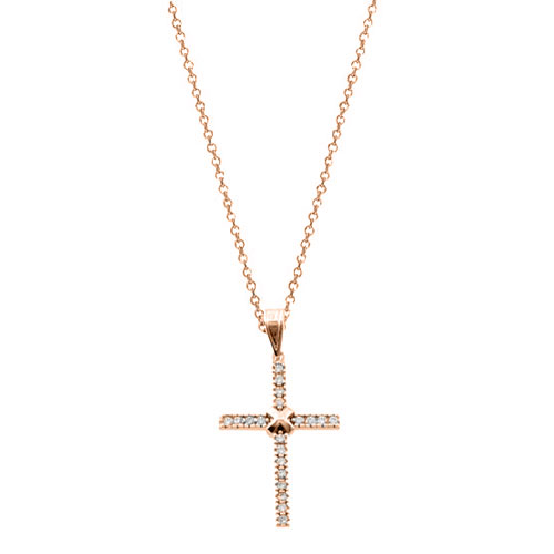 Σταυρός από ροζ χρυσό Κ14 με αλυσίδα