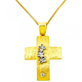 Χρυσός χειροποίητος βαπτιστικός σταυρός Κ14 με αλυσίδα