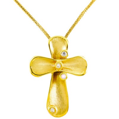 Χρυσός χειροποίητος σταυρός Κ14 με αλυσίδα