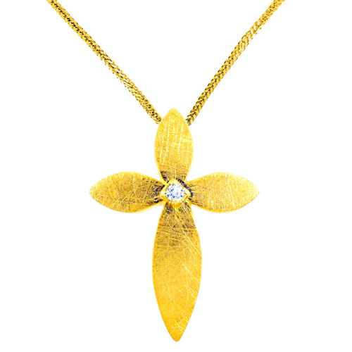 Χρυσός χειροποίητος σταυρός Κ14 με αλυσίδα