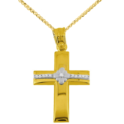 Χρυσός βαπτιστικός σταυρός Κ14 με αλυσίδα