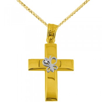 Χρυσός βαπτιστικός σταυρός Κ14 με αλυσίδα