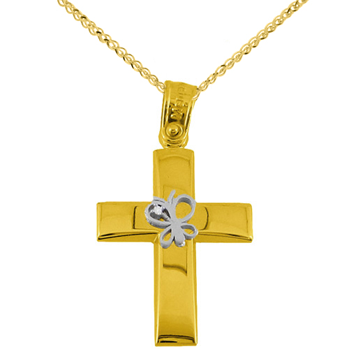 Χρυσός βαπτιστικός σταυρός Κ14 με αλυσίδα