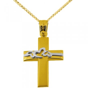 Χρυσός βαπτιστικός σταυρός Κ14 με αλυσίδα