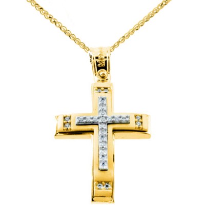 Χρυσός βαπτιστικός σταυρός Κ14 με αλυσίδα