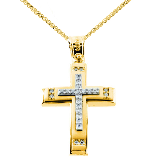 Χρυσός βαπτιστικός σταυρός Κ14 με αλυσίδα