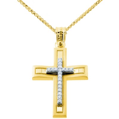 Χρυσός βαπτιστικός σταυρός Κ14 με αλυσίδα