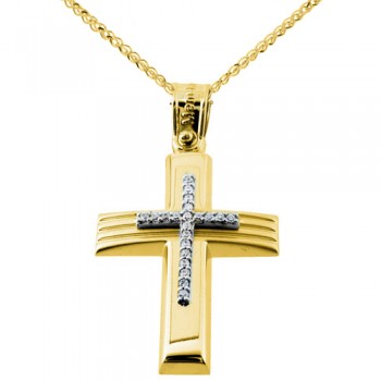 Χρυσός βαπτιστικός σταυρός Κ14 με αλυσίδα