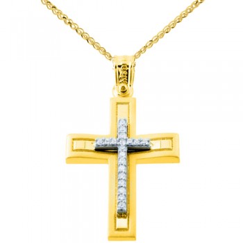 Χρυσός βαπτιστικός σταυρός Κ14 με αλυσίδα
