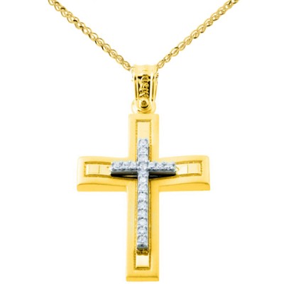 Χρυσός βαπτιστικός σταυρός Κ14 με αλυσίδα