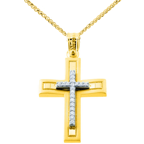 Χρυσός βαπτιστικός σταυρός Κ14 με αλυσίδα