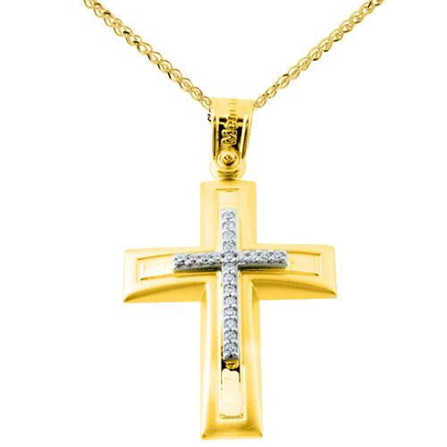 Χρυσός βαπτιστικός σταυρός Κ14 με αλυσίδα