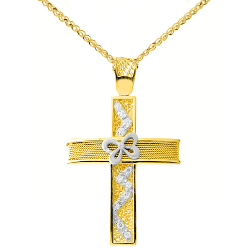 Χρυσός σταυρός Κ14 με αλυσίδα