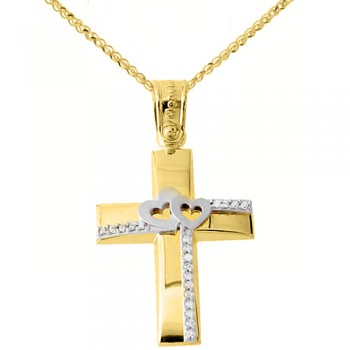 Χρυσός σταυρός Κ14 με αλυσίδα