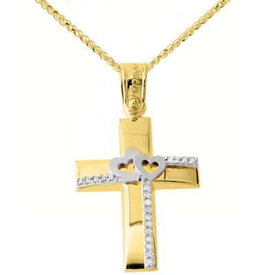 Χρυσός σταυρός Κ14 με αλυσίδα