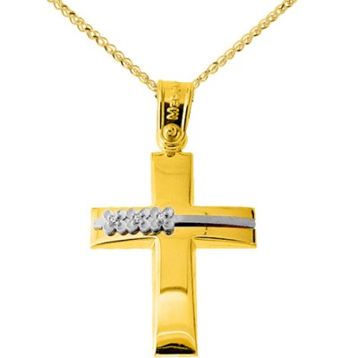 Χρυσός σταυρός Κ14 με αλυσίδα