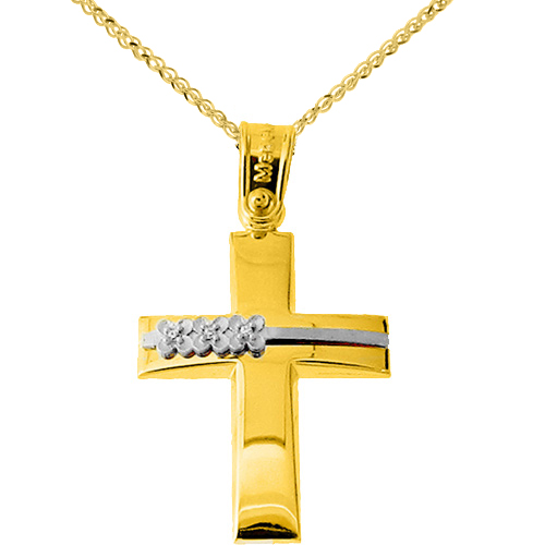 Χρυσός σταυρός Κ14 με αλυσίδα