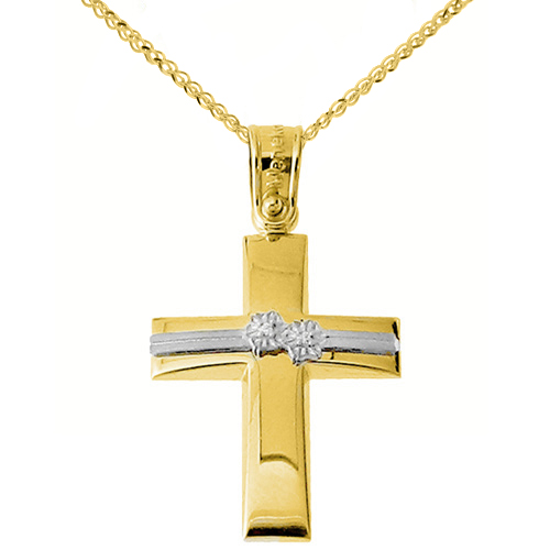 Χρυσός σταυρός Κ14 με αλυσίδα