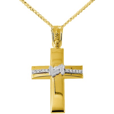 Χρυσός βαπτιστικός σταυρός Κ14 με αλυσίδα
