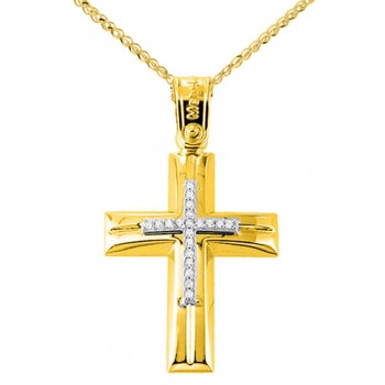 Χρυσός βαπτιστικός σταυρός  Κ14 με αλυσίδα