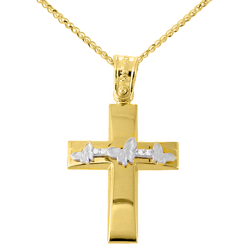 Χρυσός βαπτιστικός σταυρός Κ14 με αλυσίδα