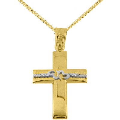 Χρυσός βαπτιστικός σταυρός Κ14 με αλυσίδα
