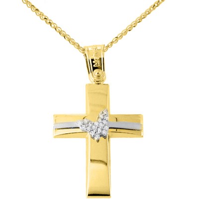 Χρυσός βαπτιστικός σταυρός Κ14 με αλυσίδα