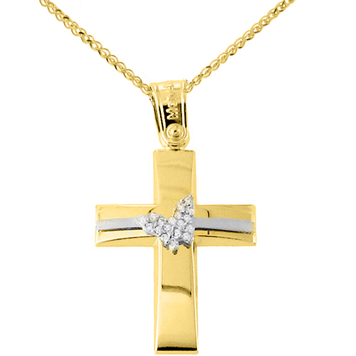 Χρυσός βαπτιστικός σταυρός Κ14 με αλυσίδα