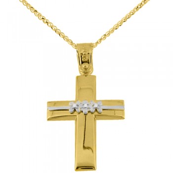 Χρυσός βαπτιστικός σταυρός Κ14 με αλυσίδα