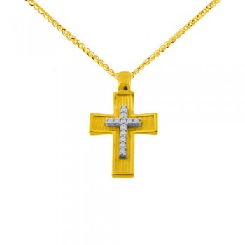 Χρυσός μασίφ σταυρός Κ14 με αλυσίδα