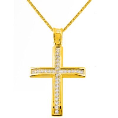 Χρυσός βαπτιστικός σταυρός Κ14 με αλυσίδα