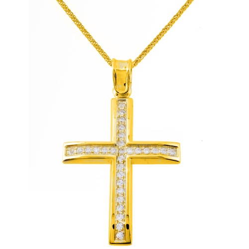 Χρυσός βαπτιστικός σταυρός Κ14 με αλυσίδα