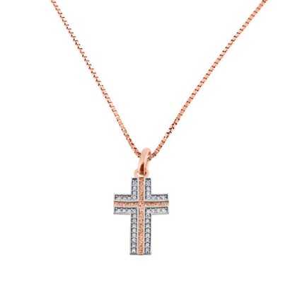 Σταυρός από ροζ χρυσό Κ14 με αλυσίδα