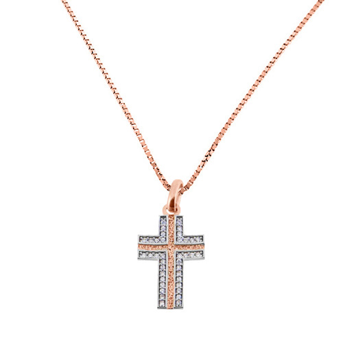Σταυρός από ροζ χρυσό Κ14 με αλυσίδα