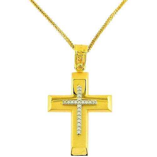 Χρυσός βαπτιστικός σταυρός Κ14 με αλυσίδα