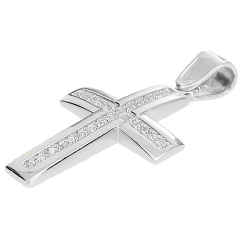 Λευκόχρυσος βαπτιστικός σταυρός Κ9 με αλυσίδα