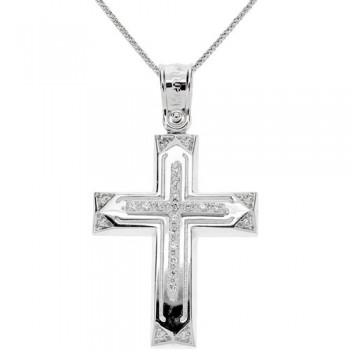 Λευκόχρυσος  βαπτιστικός σταυρός Κ14 με αλυσίδα