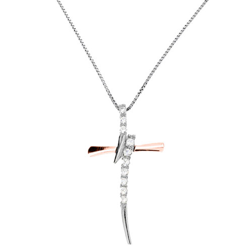 Λευκόχρυσος σταυρός Κ14 με αλυσίδα