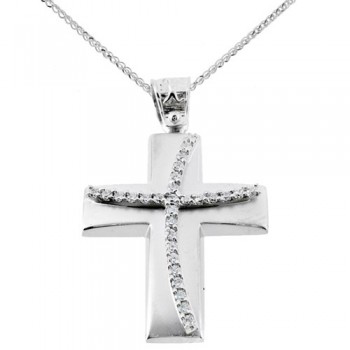 Λευκόχρυσος βαπτιστικός σταυρός Κ14 με αλυσίδα