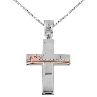 Λευκόχρυσος βαπτιστικός σταυρός Κ14 με αλυσίδα