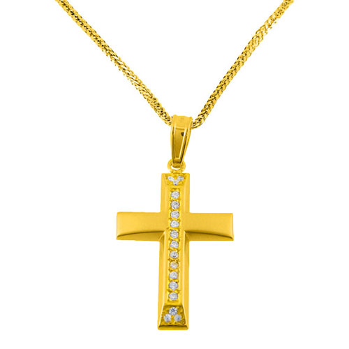 Χρυσός βαπτιστικός σταυρός Κ14 με αλυσίδα