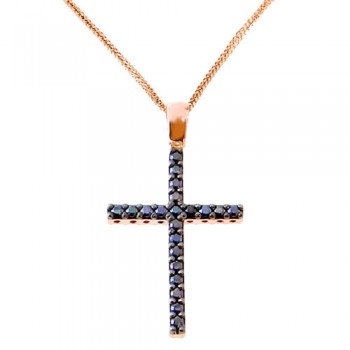 Σταυρός από ροζ χρυσό Κ14 με αλυσίδα