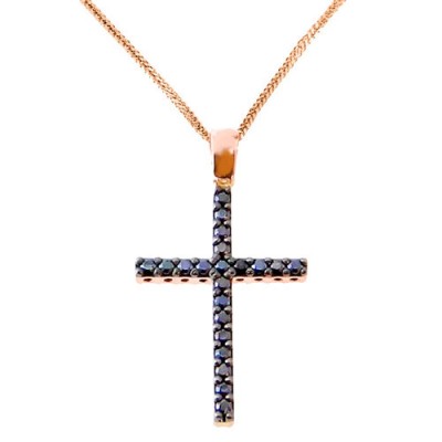 Σταυρός από ροζ χρυσό Κ14 με αλυσίδα