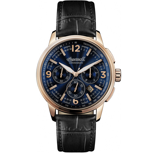 Ρολόι ανδρικό Ingersoll The Regent I00105 με δερμάτινο λουρί και μπλε σκούρο καντράν 