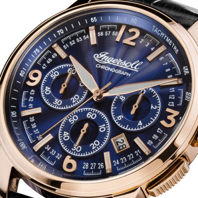 Ρολόι ανδρικό Ingersoll The Regent I00105 με δερμάτινο λουρί και μπλε σκούρο καντράν 