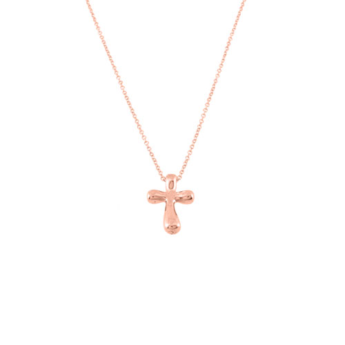 Κολιέ από ροζ χρυσό Κ14 με σταυρό