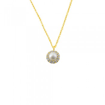 Χρυσό κολιέ Κ14 με μαργαριτάρι και ζιργκόν